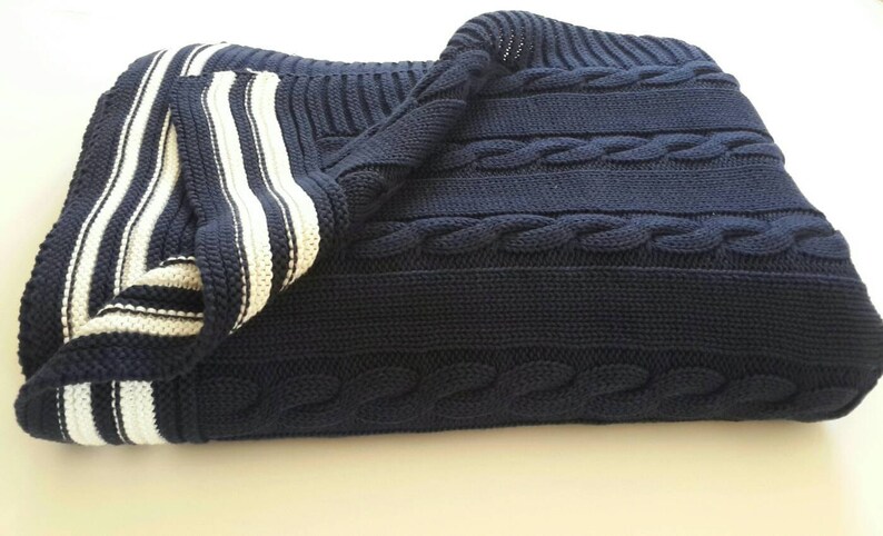 Navy Blue Blanket Throw Chunky Cable Throw Knitted Blanket Etsy