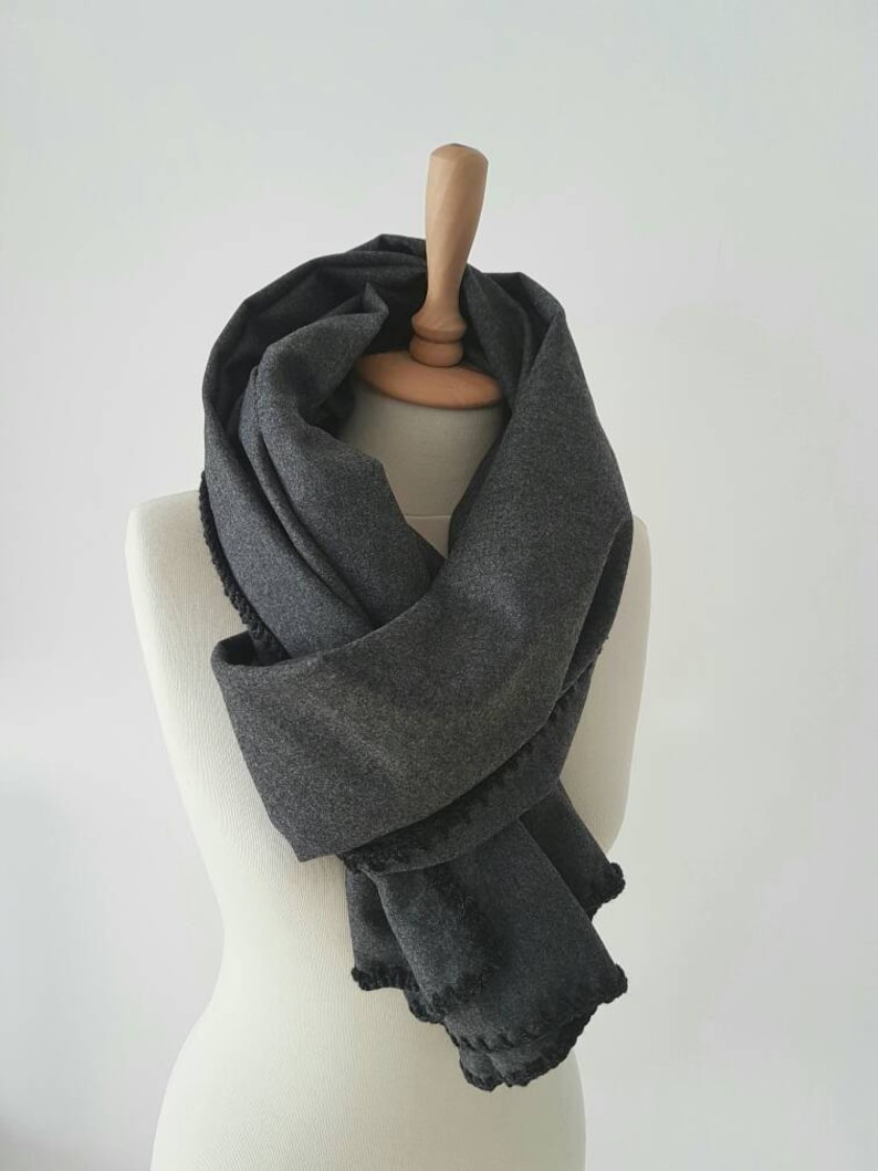 Gray Wool Blanket Scarf Lace Wool Scarf Handmade Wool | Etsy