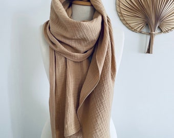 Sand Beige Scarf - Muslin Cotton Wrap - Soft Gauze Scarves - Oversized Autumn Shawl - Fall Outfit Details