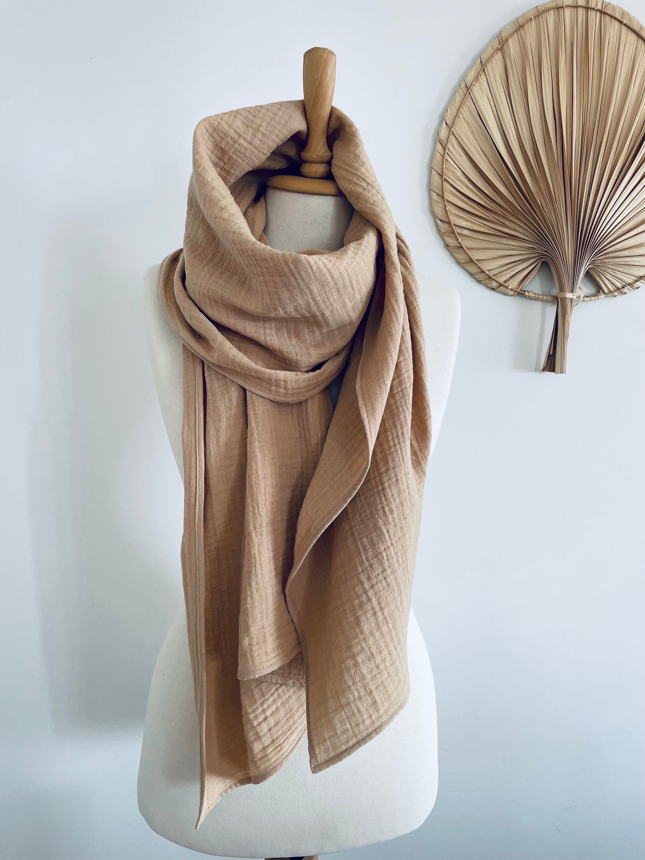 新品未使用　argue wool Gauze stole beige Sand Beige Scarf - Muslin Cotton Wrap - Soft Gauze Scarves