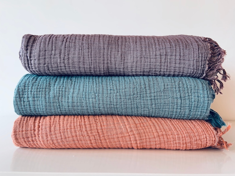 Cotton Gauze Blanket Huge Coverlet With Fringes Naturally Etsy