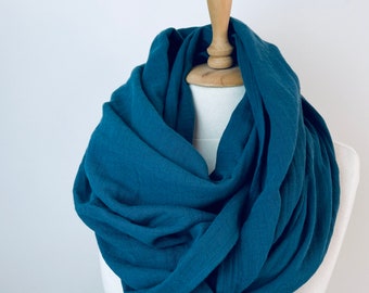 Petrol Blue Scarf Wrap - Cotton Scarves Wraps  - Gauze Muslin Scarf - Fashion Woman Scarves - Christmas Gift  - Oversized Scarves