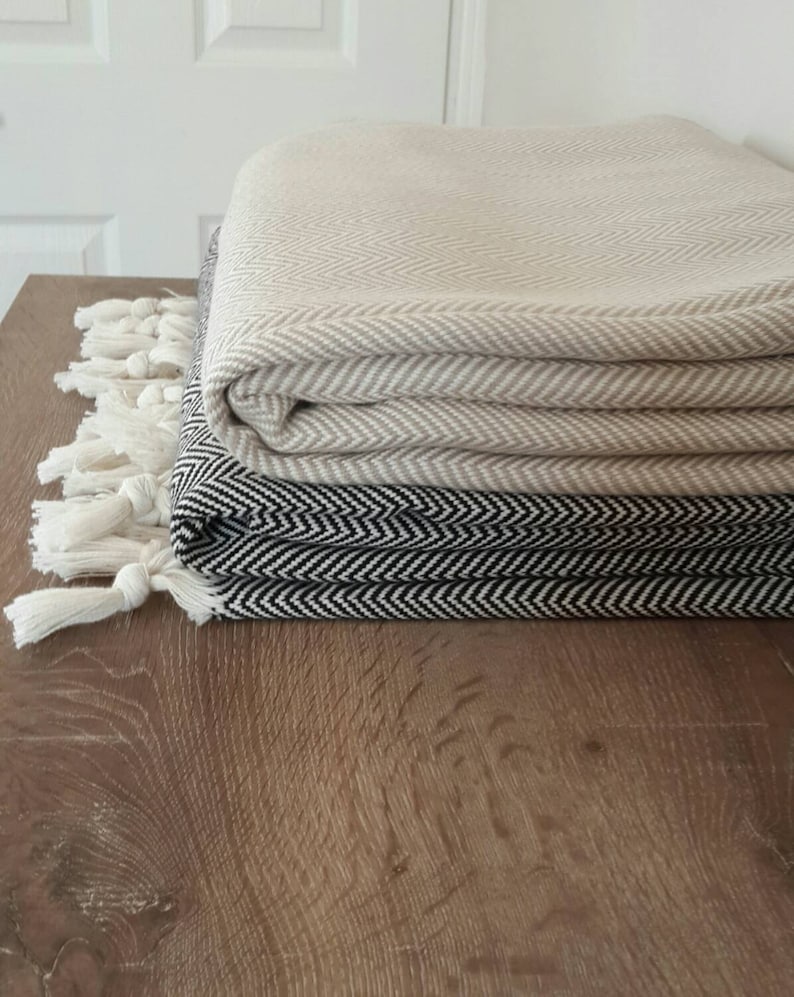 100 Cotton Blanket Woven Throw Blanket Herringbone Cover Etsy UK