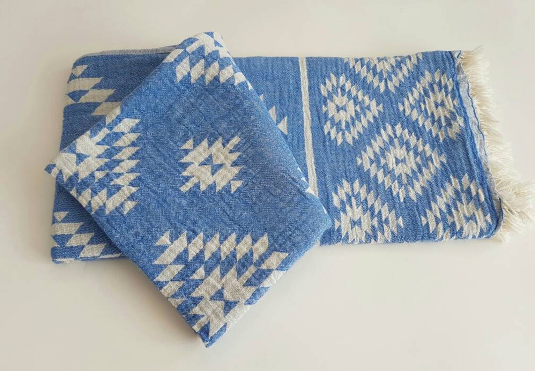 Aztec Towel in Blue Aztec - Boho Beach Blanket - Festival Throw - Ultra ...