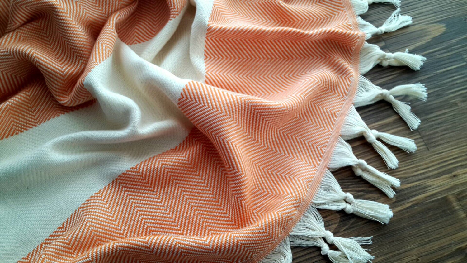 Couverture en Coton Orange Herringbone - Chevron Bedspread Natural Blanket Throw Boho Coverlet -Larg