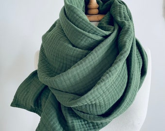Foulard de couverture en coton doux - Foulard femme verte - Énorme enveloppement de châle de gaze - Enveloppement en mousseline douce - Cadeau pour mère - Couverture d’écharpe confortable