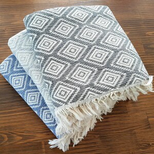 Geometric Blanket Throw 100% Cotton Quilt Bohemian Throw Cozy Couch Throw Natural Home Linen Double-sided Throw image 2