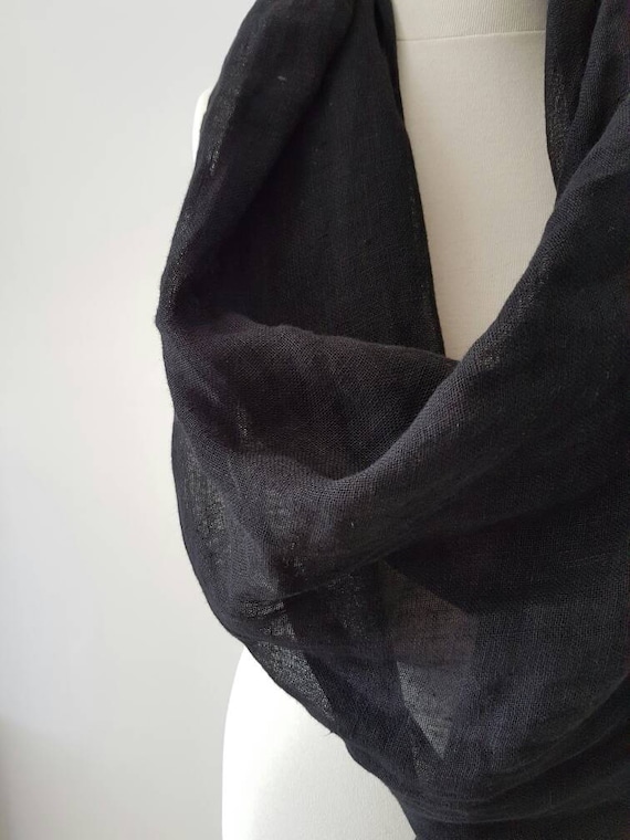 Bufanda de lino negro, bufanda de lino para mujer, bufanda negra, bufandas de  mujer, bufanda sólida, bufanda con flecos, chal de lino, bufanda de  material de dos lados, -  México