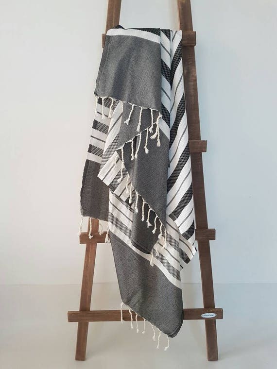 Organic Cotton Towel Spa Sheet Turkish Towel Black White Fouta Towel Camping Towel Bath Sheet Grey Stripe Towel Daily Towel