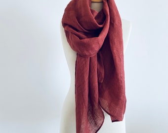 Brick Linen scarf - Cozy Fall Shawl -  Oversized Scarves - Linen Clothing - Gift for Mother - Soft Linen Wrap - Gift for Mother