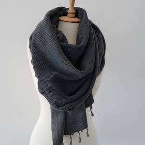 Charcoal Grey Scarf - BohoStyle Wrap - UltraSoft Cotton Scarf - Bohemian Outfit - Stonewashed Tassel Scarf  - Travel Scarf - Grey Scarves