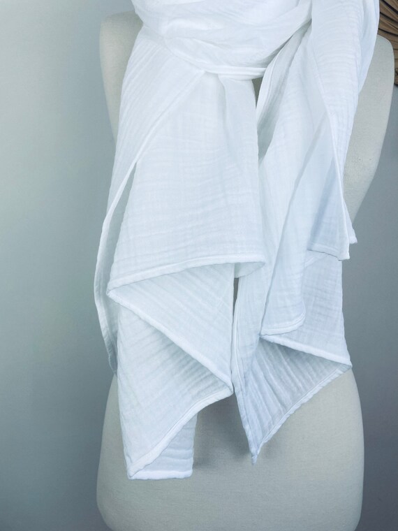 Cotton Scarf Wrap - Snow White Scarf - Gauze Muslin Scarf