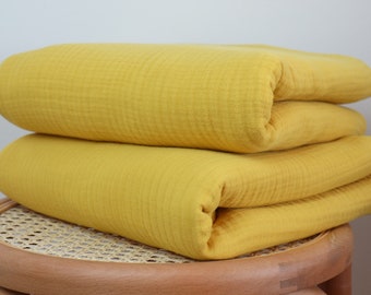 Yellow Cotton Blanket - 15 Colors Available -  4 Layer Muslin Throw Blanket - Cozy Summer Coverlet - Family Bedspread - Queen King Sizes