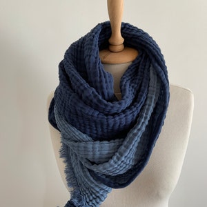 BohoStyle Scarf Wrap - Double-sided Blue Scarf - Ultrasoft Cotton Scarf - Streetstyle Accessories - Huge Woman Men Shawl - Wrinkled Scarves