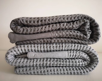Woven Grey Coverlet  - Oversized Throw Blanket - Graduation Gift - Waffle Blanket  - Bohemian Home Decor