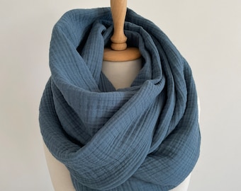 Denim Blue Scarf - Soft Cotton Scarf - Huge Gauze Shawl Wrap - Unisex Muslin Wrap - Gift for friend - Fashion Outwear - Men Scarf