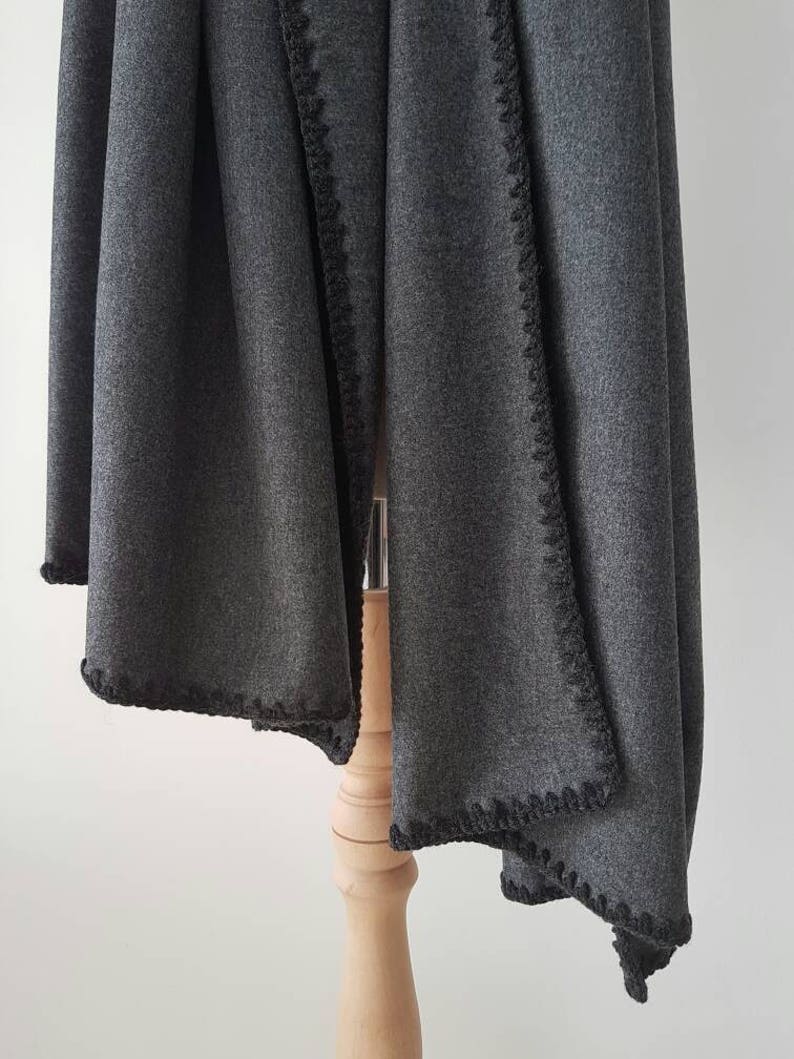 Gray Wool Blanket Scarf Lace Wool Scarf Handmade Wool Etsy
