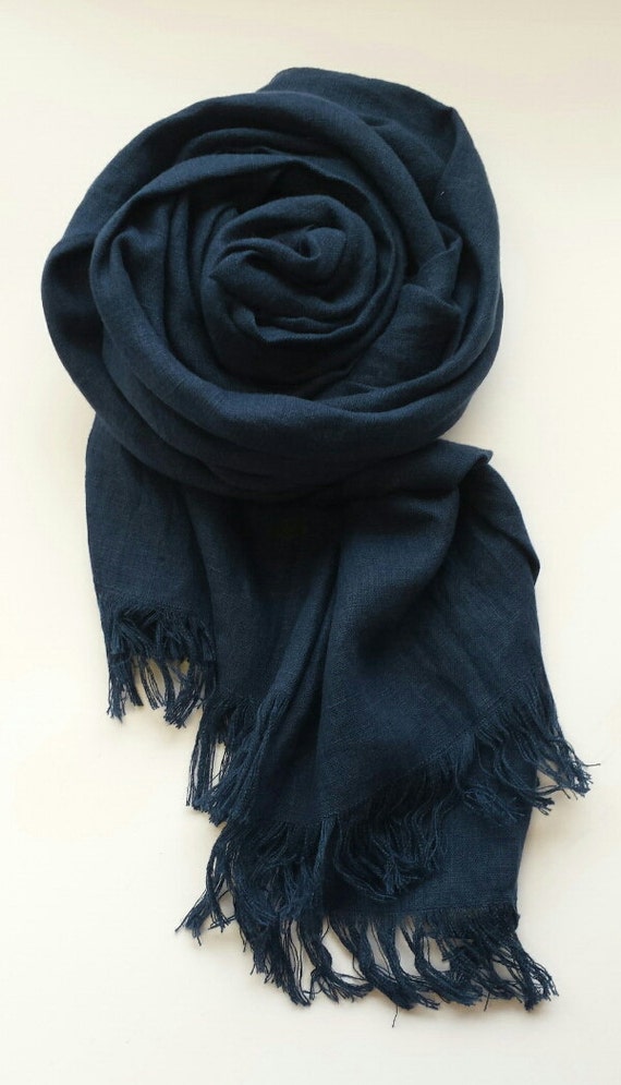 Navy Blue Linen Scarf Natural Flax Scarf Indigo Blue scarf Linen scarf for Men Organic Linen shawl Long Summer Wrap Gift for him