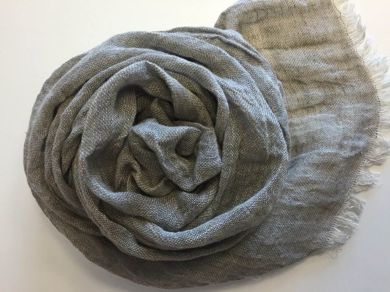 Grey Linen scarf Linen wrap Grey Shawl Organic Flax scarf Linen Woman Scarf Men Scarf Unisex Linen accessories Summer Wrap image 4