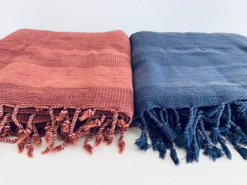 Navy Blue Blanket Throw Waffle Couch Throw Tassel Bohemian Etsy Canada