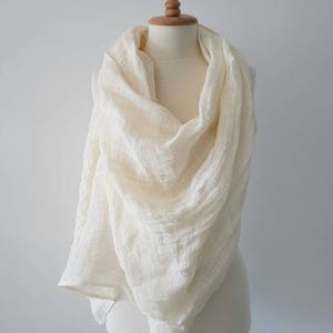 Oversized Linen scarf in Almond White - UltraSoft Linen Scarf - Comfy  Linen Scarf - Organic Flax Shawl - Gift for Mother - Big Wrap