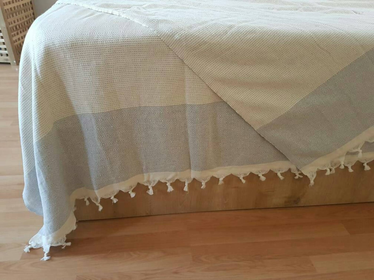 Handwoven Bedcover Natural Loom Coverlet Grey Black Etsy