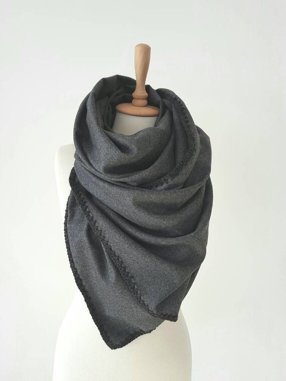 Gray Wool Blanket Scarf Lace Wool Scarf Handmade Wool Etsy