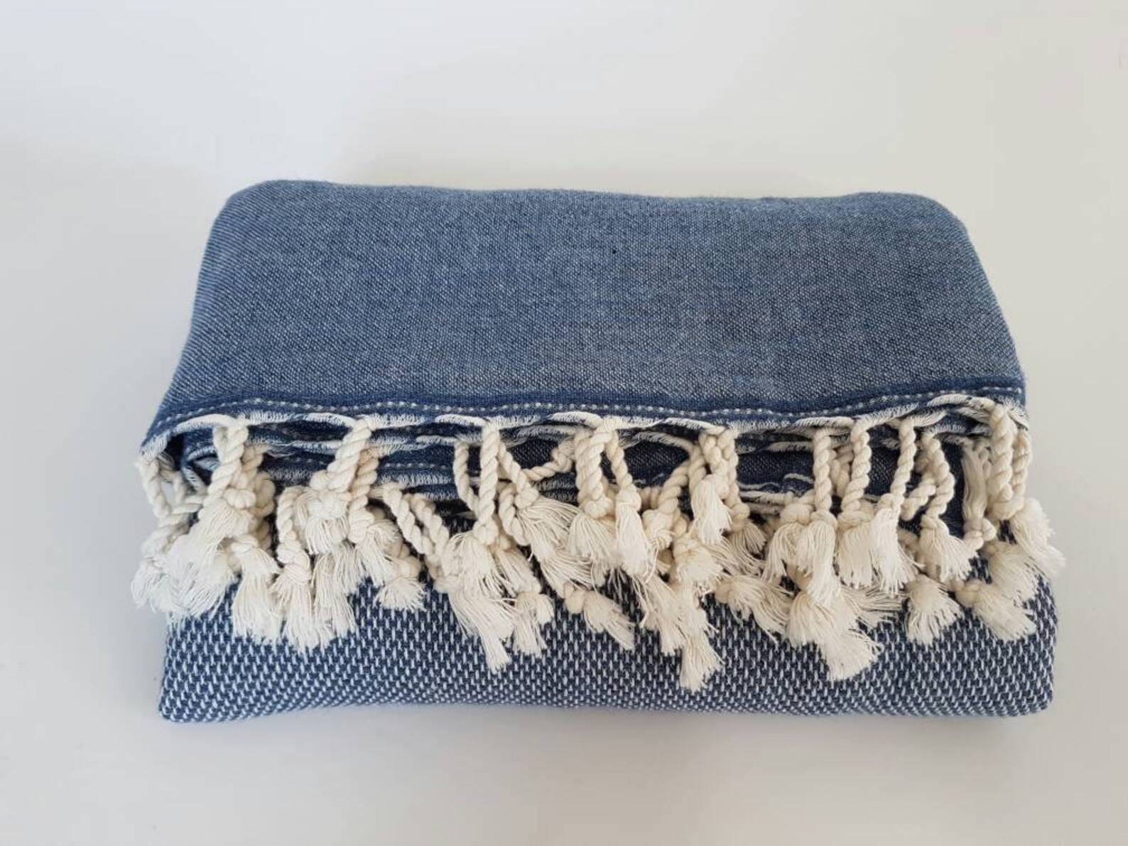 Merino Wool Throw in Denim Blue Wool Throw with Tassels | Etsy