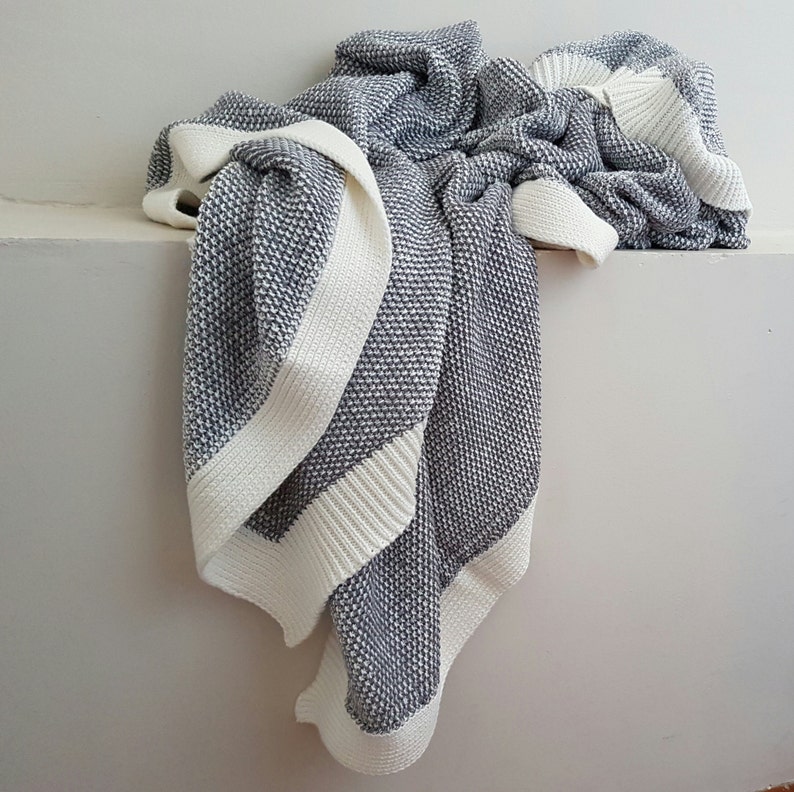 Gray Knitted throw blanket Pure Cotton quilt Gray White Etsy