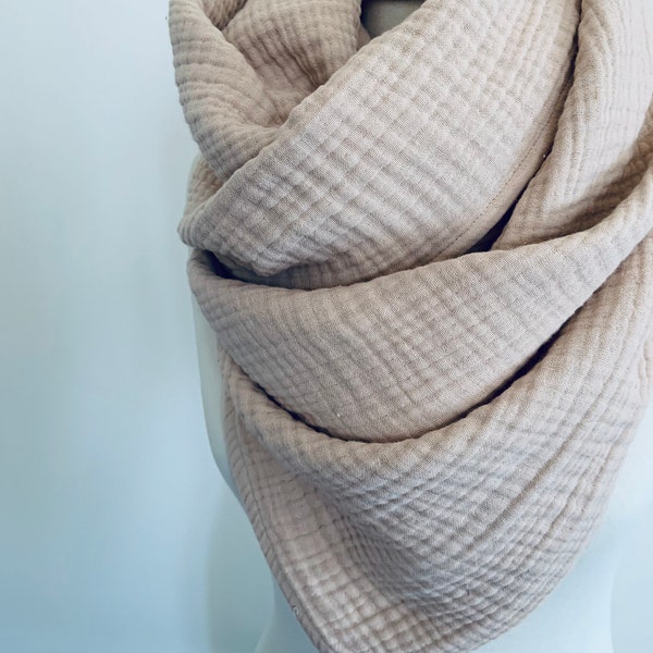 Oversized Beige Scarf - Fall Winter Scarves - Huge Cotton Gauze Shawl - Wrinkled Muslin Wrap - Gift for Mother - Comfy Scarf Blanket