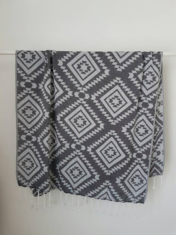 Navajo Fouta Towel - Big Travel Towel Throw - Chair Throw - Stylish Bohemian Coverlet - Oversized Scarf Blanket - American Native Throw