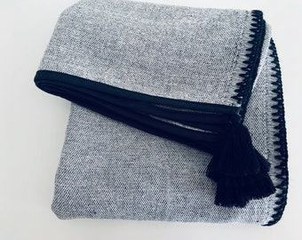 Grey Tassel Blanket Throw - Bohemian Wrap Throw - Festival Cover Up - Oversized Scarf Blanket - Cozy Chair Throw - Loom Scarves