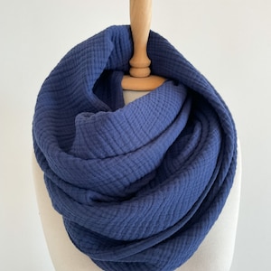 Navy Blue Cotton Scarf - Bohemian Style Shawl - Fashion Outfit - Scarf Blanket - Unisex Wrap Shawl - Muslin Scarves