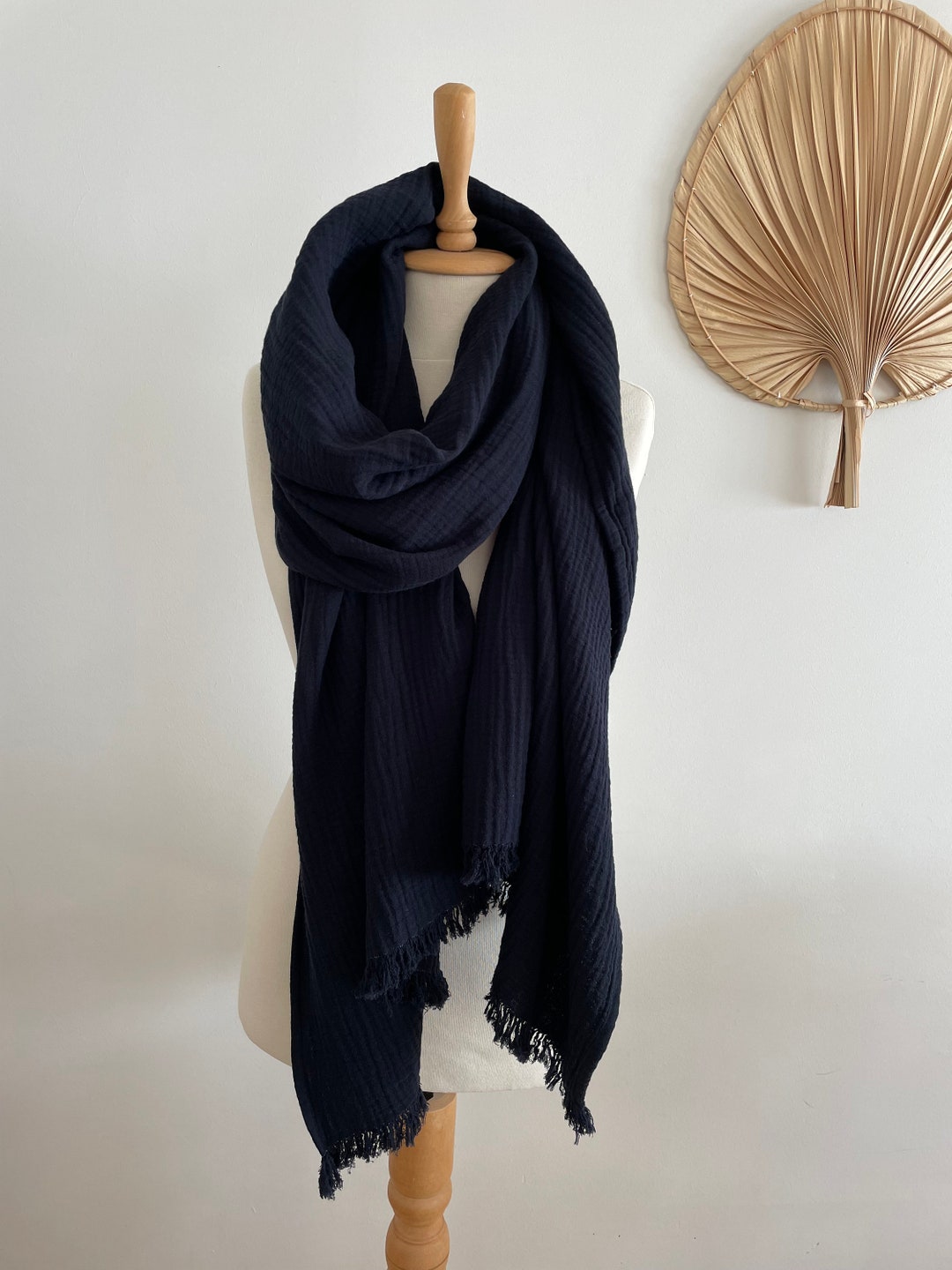 Écharpe Ou Stole En Soie Noire - 200x30 Cm Avec Franges Et Motif 'cloque' - Élégant - Fabriqué En Italie