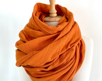 Amber Glow Scarf Wrap - Cotton Scarves Wraps  - Gauze Muslin Scarf - Fashion Woman Scarves - Gift for Mother - Natural Clothing