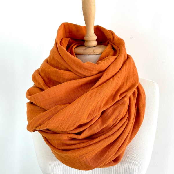 Amber Glow Scarf Wrap - Cotton Scarves Wraps  - Gauze Muslin Scarf - Fashion Woman Scarves - Gift for Mother - Natural Clothing