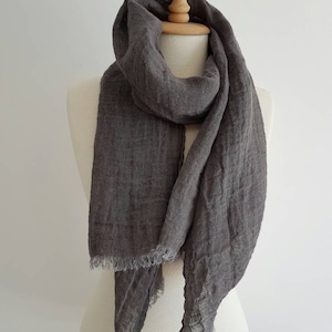 Gray Linen scarf - Softened Linen scarf - Dark Gray Wrap - Unisex shawl - Woman Linen scarf - Men Scarves - Organic Flax scarf - Gray Lovers