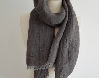 Gray Linen scarf - Softened Linen scarf - Dark Gray Wrap - Unisex shawl - Woman Linen scarf - Men Scarves - Organic Flax scarf - Gray Lovers