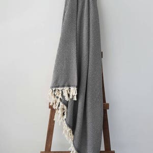Mustard Black Cotton BedSpread - Woven Diamond Blanket with Fringes - Natural BedCover - Mustard Picnic Blanket Black Bedding image 6