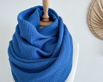 Koningsblauwe katoenen sjaal - Boho-stijl sjaal - Zachte mousseline sjaals - Blauwe sjaaldeken - Unisex wikkelsjaal
