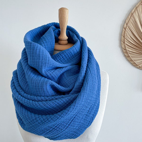 Royal Blue Cotton Scarf - Bohemian Style Shawl - Soft Muslin Scarves - Blue Scarf Blanket - Unisex Wrap Shawl