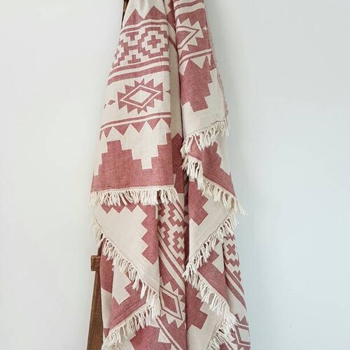 Burgundy Aztec Blanket Throw Navajo Trendy Blanket Etsy