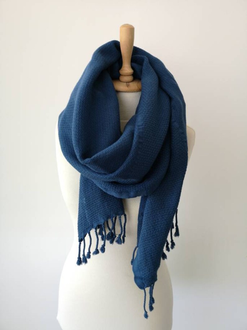 Cobalt Blue Oversized Scarf Soft Woven Shawl Big Travel Etsy