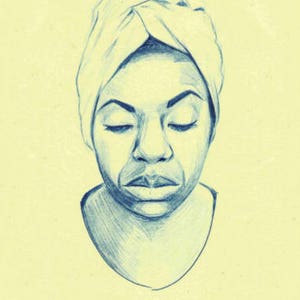 Nina Simone Postkartendruck Bleistift Zeichnung