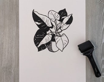 Philodendron plant - A3 lino print