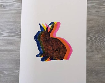 Rabbit on the turn - A3 3 layer lino print