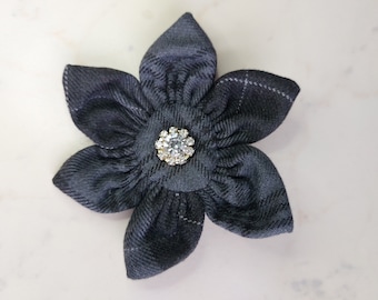 Grey Granite Tartan Flower Diamante Scottish Brooch