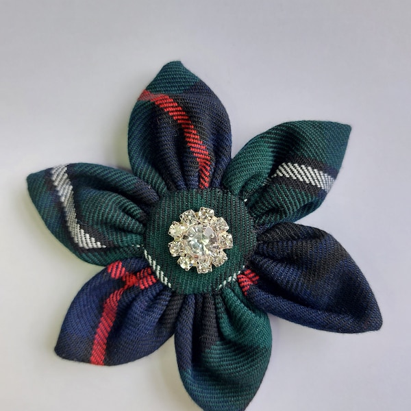 MacKenzie Modern Tartan Flower Diamante Scottish Brooch