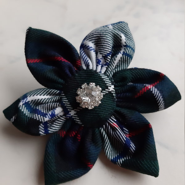 MacKenzie Dress Tartan Flower Diamante Scottish Brooch