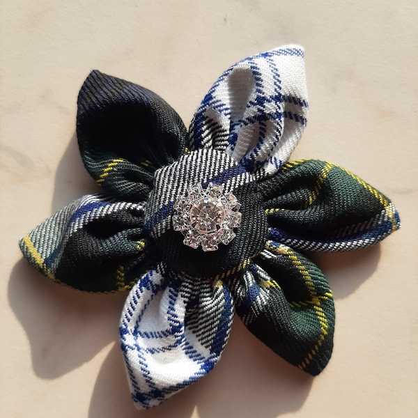 Handmade Gordon Modern Dress Tartan Flower Diamante Scottish Brooch